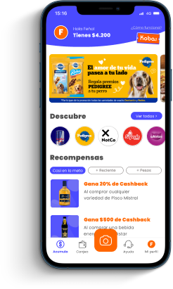 Pantalla de recompensas disponibles en la app
