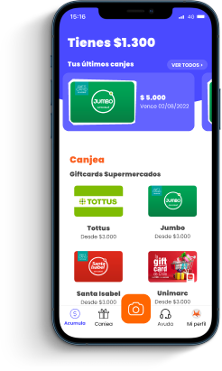 Canje de giftcards en la app