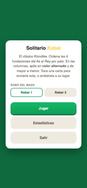 Pantalla del juego Solitario