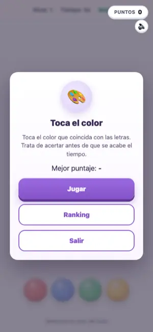 Pantalla del juego Toca el color