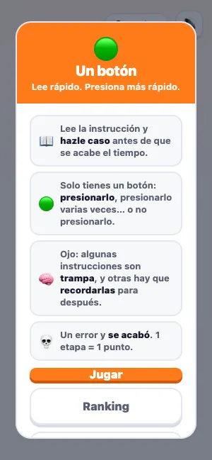 Pantalla del juego Un botón