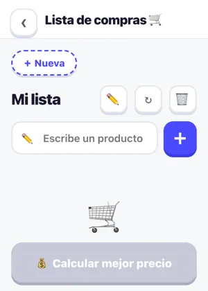 Pantalla de la miniapp Lista de compras